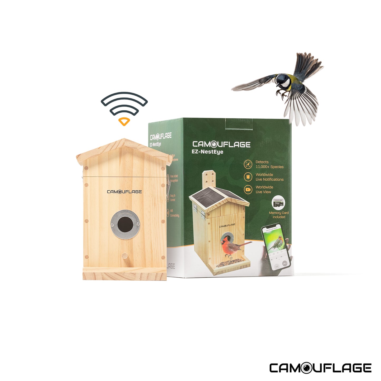 Camouflage EZ-NestEye birdhouse with AI camera