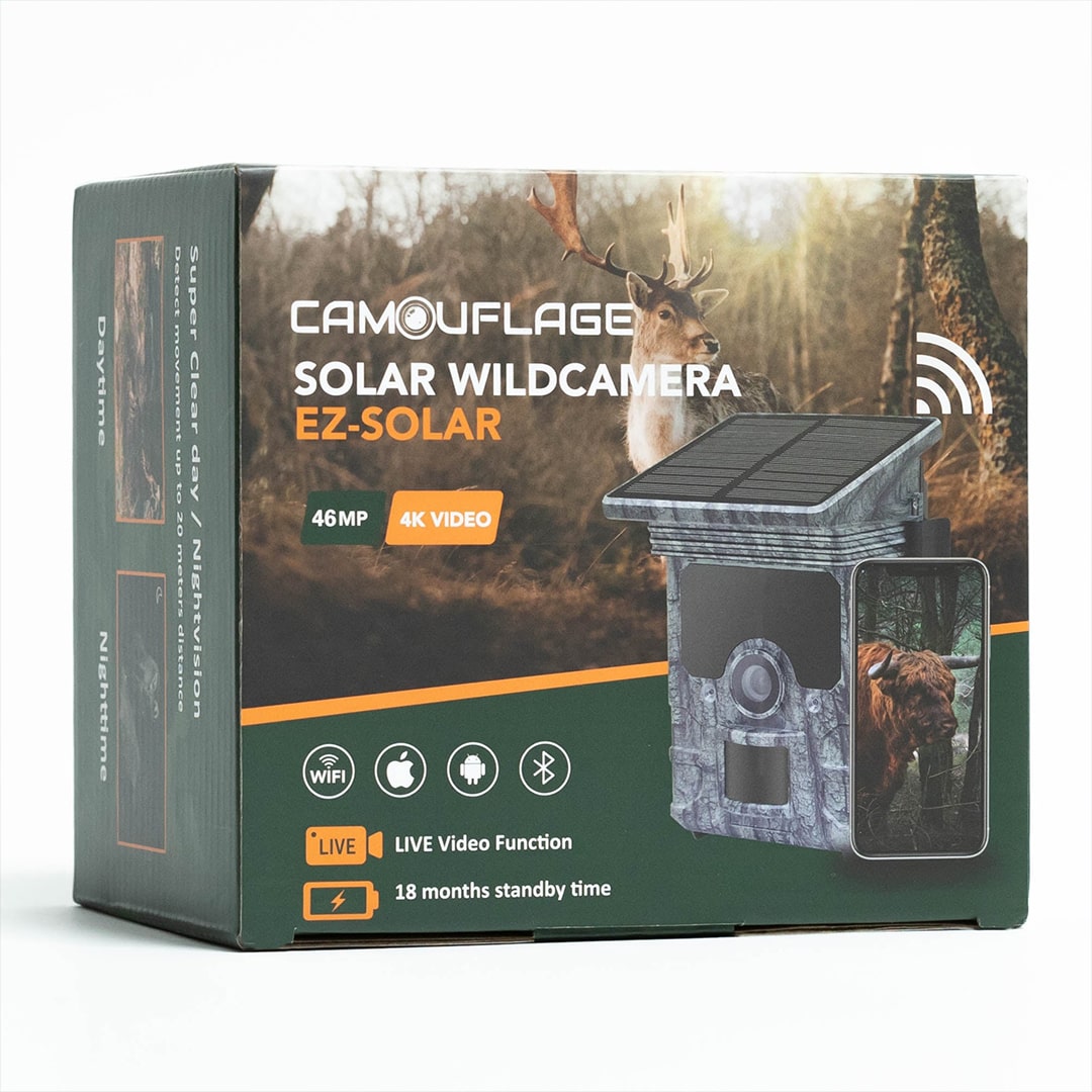 WildcameraXL Camouflage EZ Solar WiFi Wildcamera Zonnepaneel Lange Batterijduur